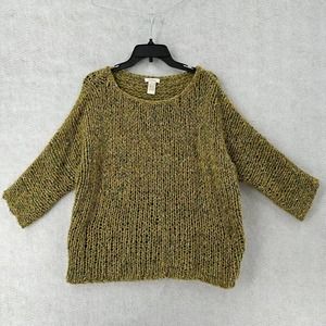 Sundance Sweater Womens XL Wool Silk Green Open Knit Slouchy 3/4 Sleeve
